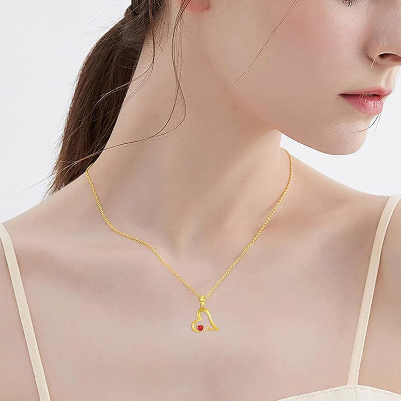 Collar de corazón personalizado con piedra natal y circonita cúbica en oro de 18 quilates para mujer-2