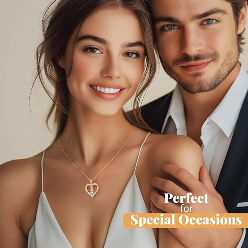 Collier cœur personnalisé en or 14 carats et zircon cubique, pierre de naissance, pour femme-2