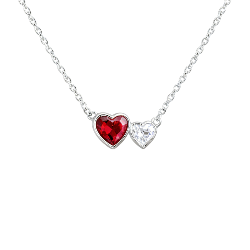 Collar con colgante personalizado de piedra natal y corazón, circonita cúbica y oro blanco de 10 quilates.-1