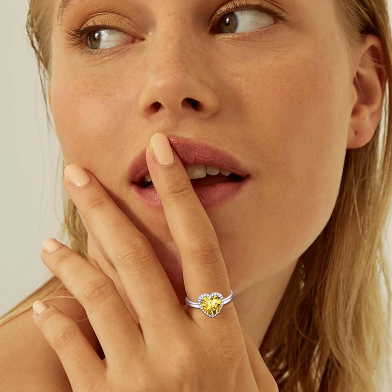 Personalisierter Geburtsstein-Herzring aus 18-karätigem Gold für Damen-3