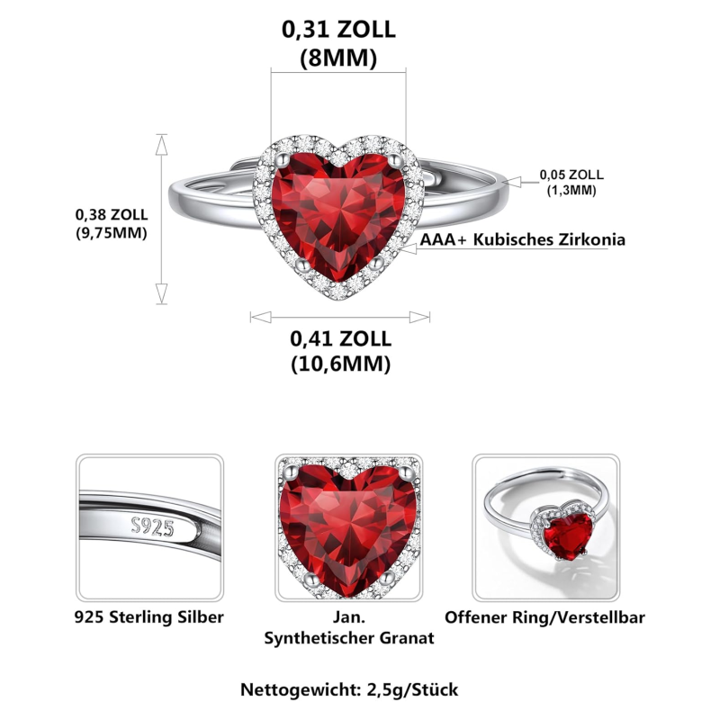 Personalisierter Geburtsstein-Herzring aus 18-karätigem Gold für Damen-5