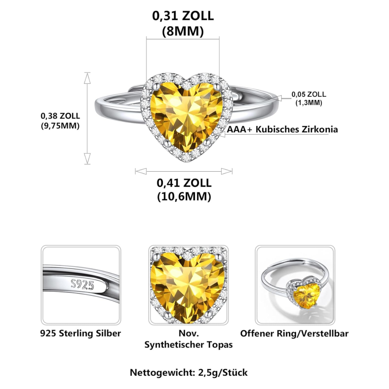 Personalisierter Geburtsstein-Herzring aus 18-karätigem Gold für Damen-6