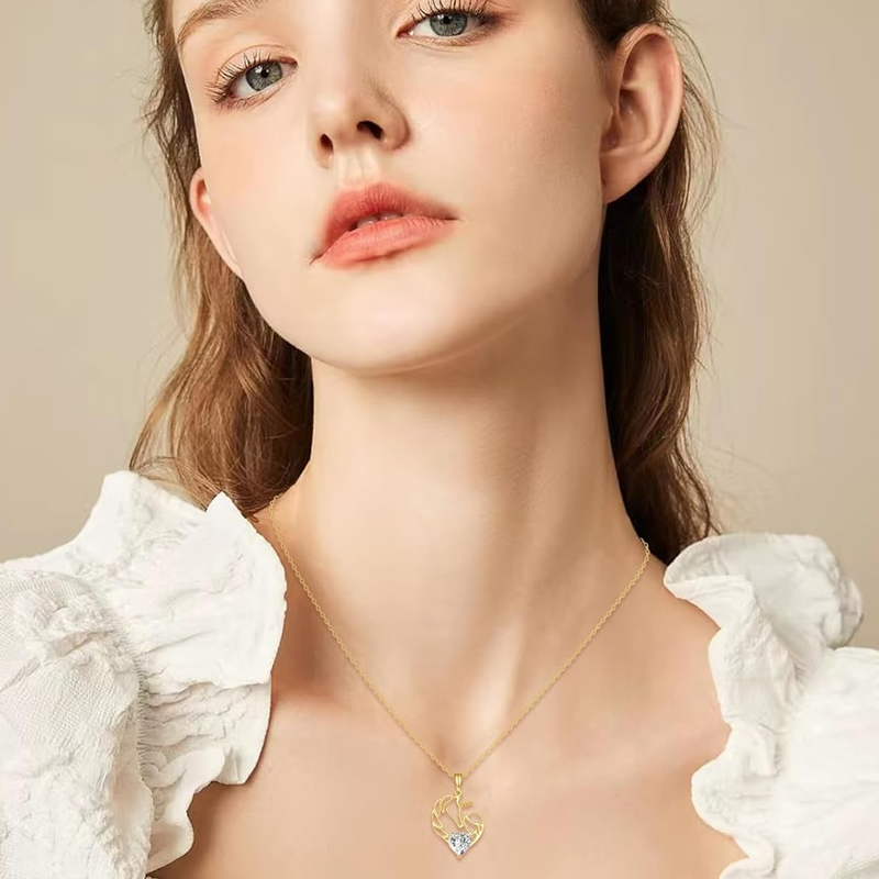 Collar de unicornio con corazón y piedra natal personalizado en oro de 14 quilates para mujer-2