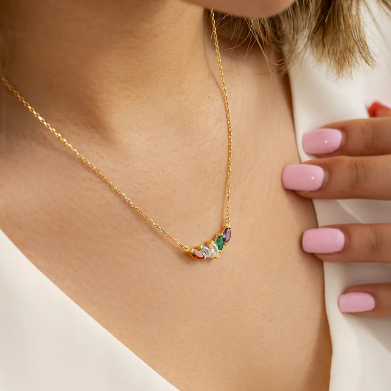 Gold Vermeil Personalized Birthstone & Mother & Sisters Pendant Necklace-2