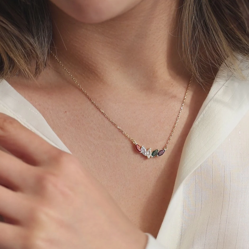 Gold Vermeil Personalized Birthstone & Mother & Sisters Pendant Necklace-3