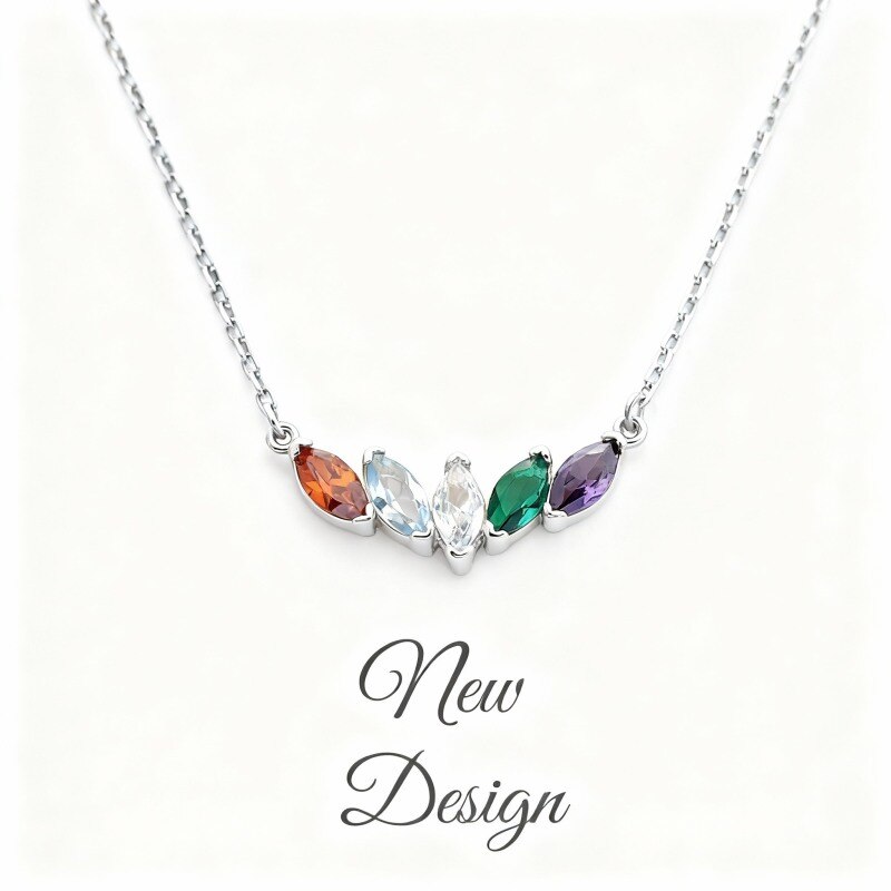 Platinum with White Gold Plated Cubic Zirconia Personalized Birthstone & Mother & Sisters Pendant Necklace-6