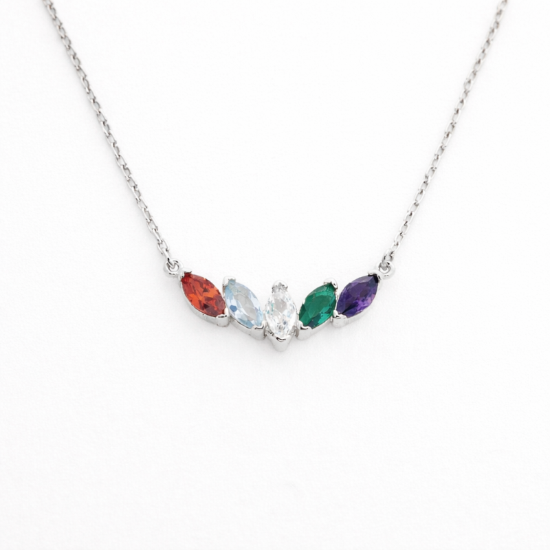 Platinum with White Gold Plated Cubic Zirconia Personalized Birthstone & Mother & Sisters Pendant Necklace-1