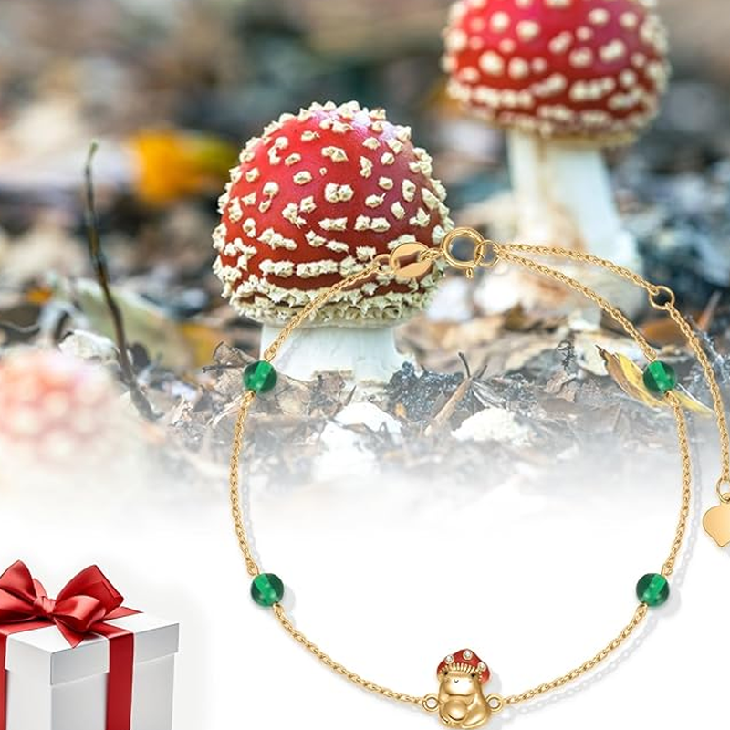 Bracelet en or 14 carats personnalisé avec breloque champignon et pierre de naissance pour femme-4