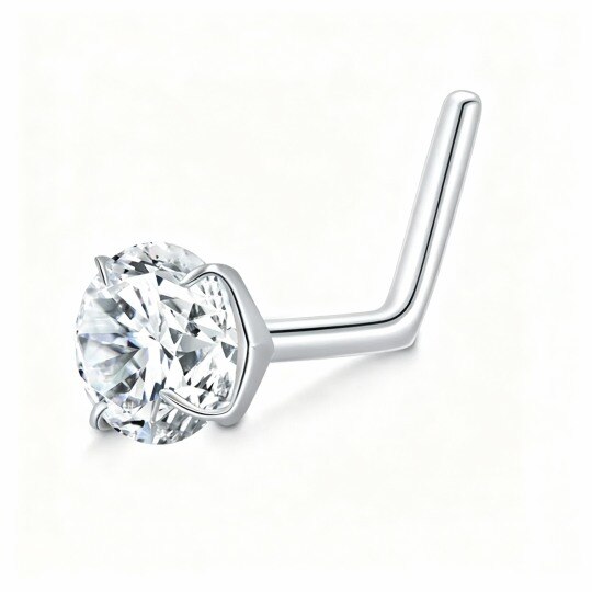 10K White Gold Cubic Zirconia Personalized Birthstone Nose Ring