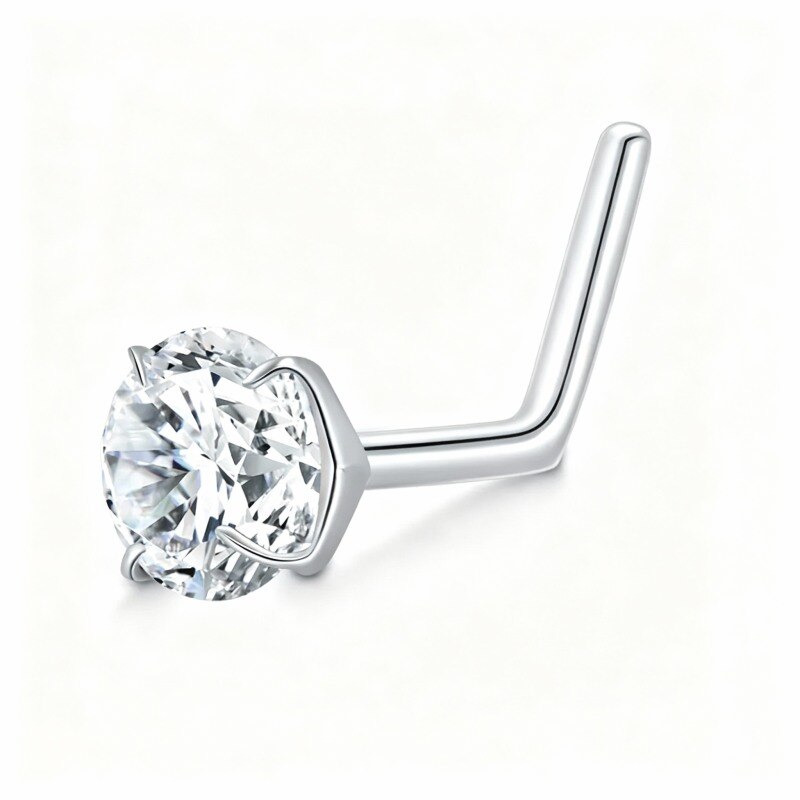 10K White Gold Cubic Zirconia Personalized Birthstone Nose Ring-14