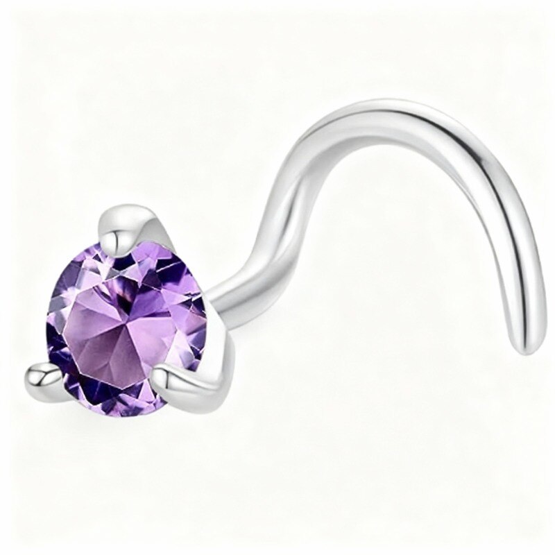 10K White Gold Cubic Zirconia Personalized Birthstone Nose Ring-15