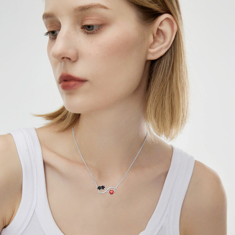 9K Rose Gold Cubic Zirconia & Personalized Birthstone Paw & Heart & Infinity Symbol Pendant Necklace-2