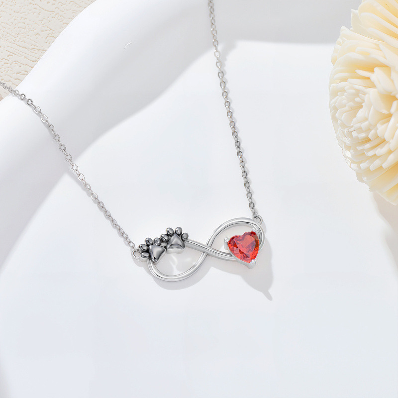 9K Rose Gold Cubic Zirconia & Personalized Birthstone Paw & Heart & Infinity Symbol Pendant Necklace-4