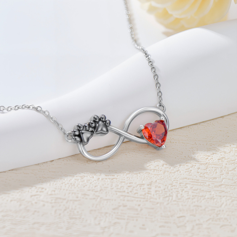 9K Rose Gold Cubic Zirconia & Personalized Birthstone Paw & Heart & Infinity Symbol Pendant Necklace-5