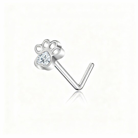 Anillo nasal de oro blanco de 10 quilates con circonita cúbica y piedra natal personalizada, diseño de pata y corazón