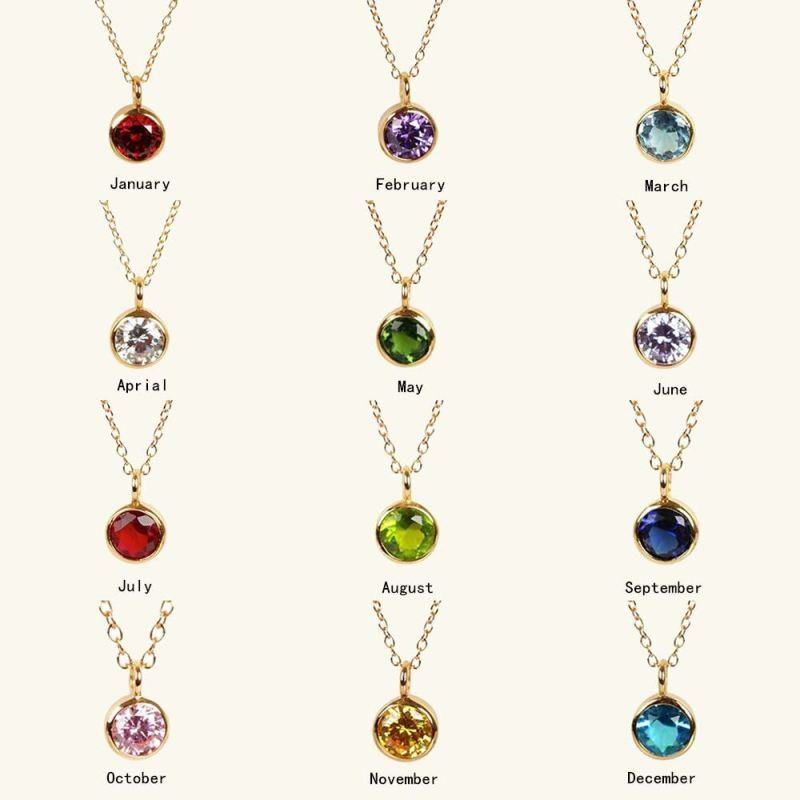 10K White Gold Cubic Zirconia Personalized Birthstone Pendant Necklace-4