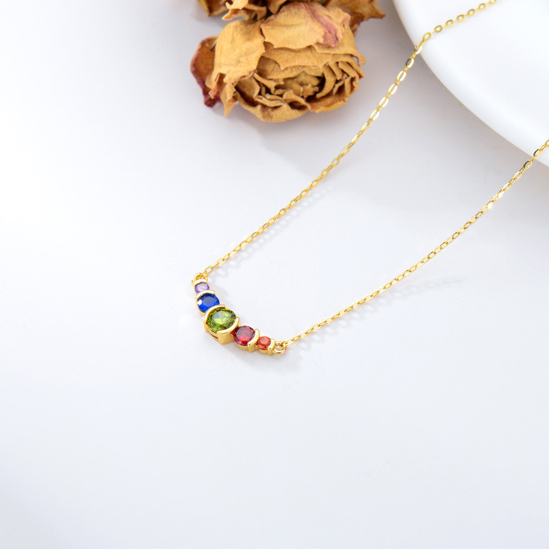 Collar con colgante de piedra natal personalizado de circonita cúbica en oro de 14 quilates-4
