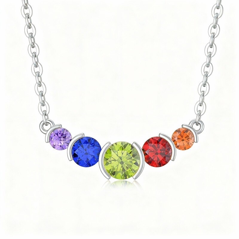 Collar con colgante de piedra natal personalizado de circonita cúbica en oro blanco de 14 quilates-1