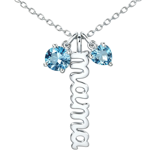 Collar con colgante personalizado de piedra natal con circonita cúbica en oro blanco de 10 quilates