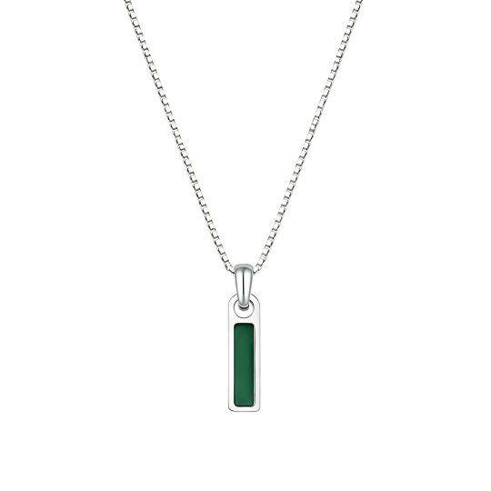 Collana con ciondolo personalizzato da uomo in oro bianco 10 carati con zirconi cubici e pietra portafortuna.