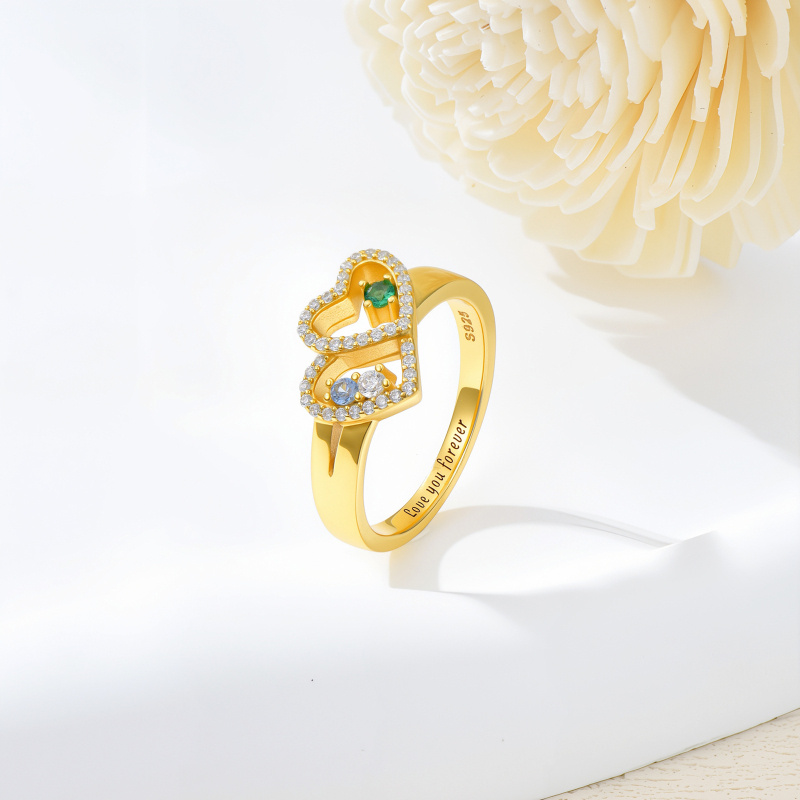 Anillo personalizado de oro blanco de 10 quilates con circonita cúbica, piedra natal y nombre clásico.-2