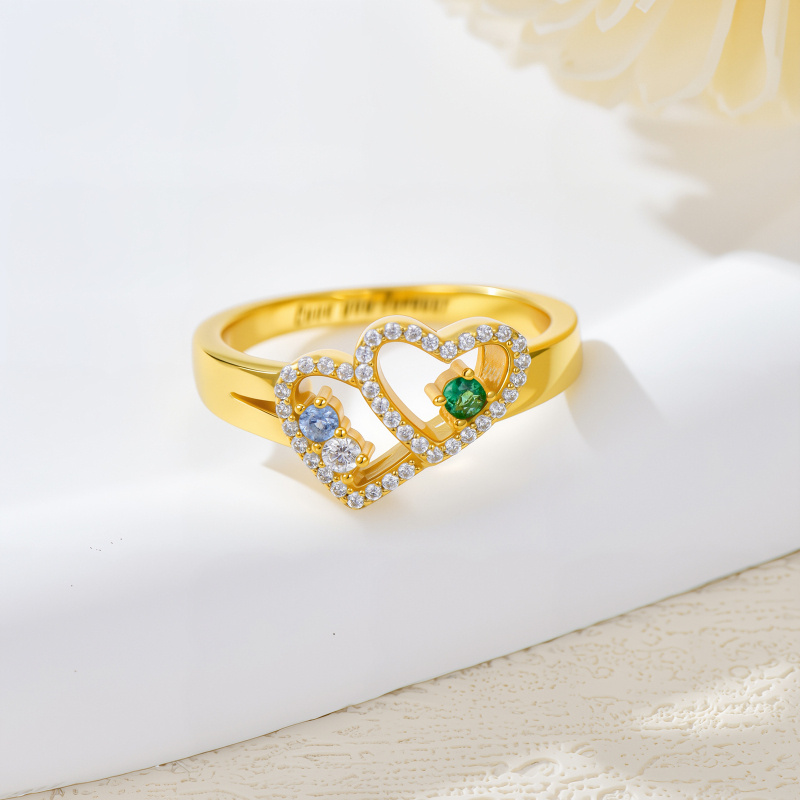 Anillo personalizado de oro blanco de 10 quilates con circonita cúbica, piedra natal y nombre clásico.-3