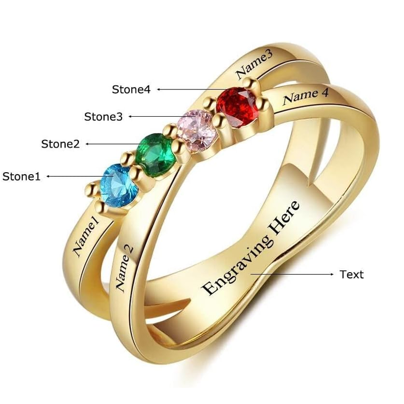 14K Gold Personalized Birthstone Name Plated Ring for Women-2