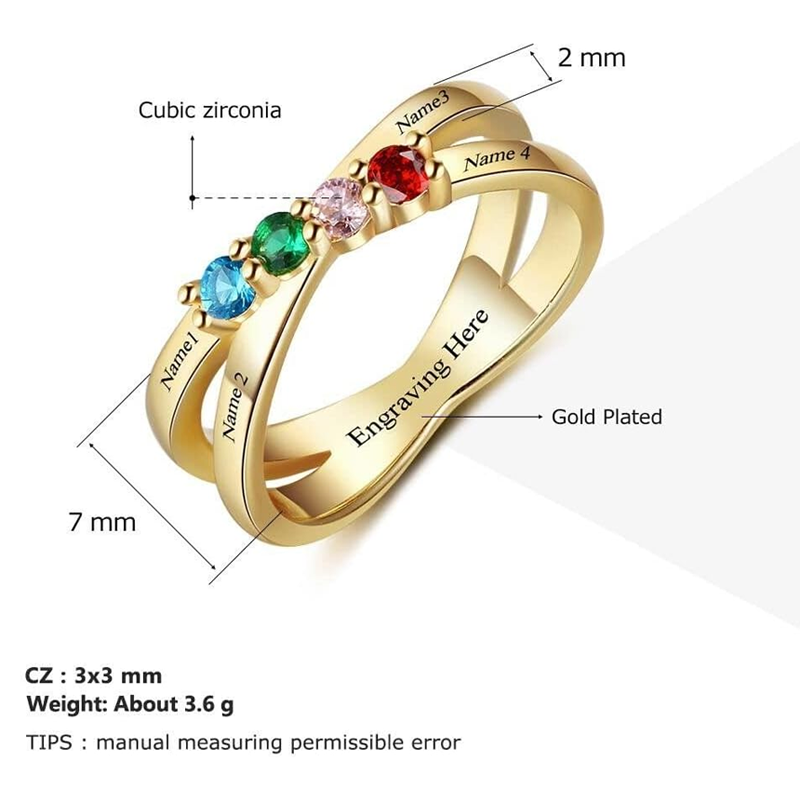 14K Gold Personalized Birthstone Name Plated Ring for Women-3