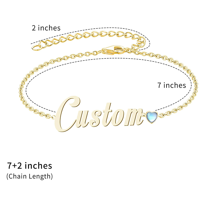 10K Gold Cubic Zirconia Personalized Birthstone Classic Name Charm Bracelet for Women-3
