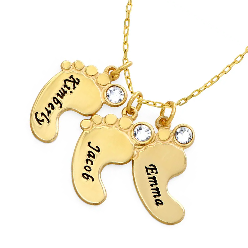 10K Rose Gold Cubic Zirconia Personalized Birthstone & Personalized Classic Name & Feet Pendant Necklace-3