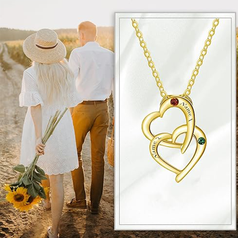 14K Rose Gold Cubic Zirconia Personalized Birthstone & Personalized Classic Name & Heart Pendant Necklace-3