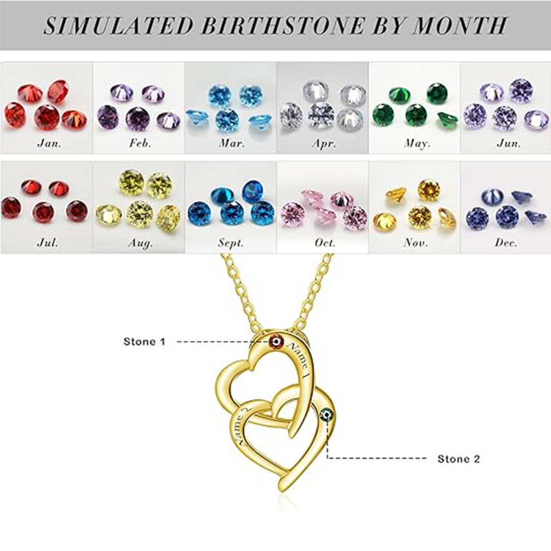 14K Rose Gold Cubic Zirconia Personalized Birthstone & Personalized Classic Name & Heart Pendant Necklace-4