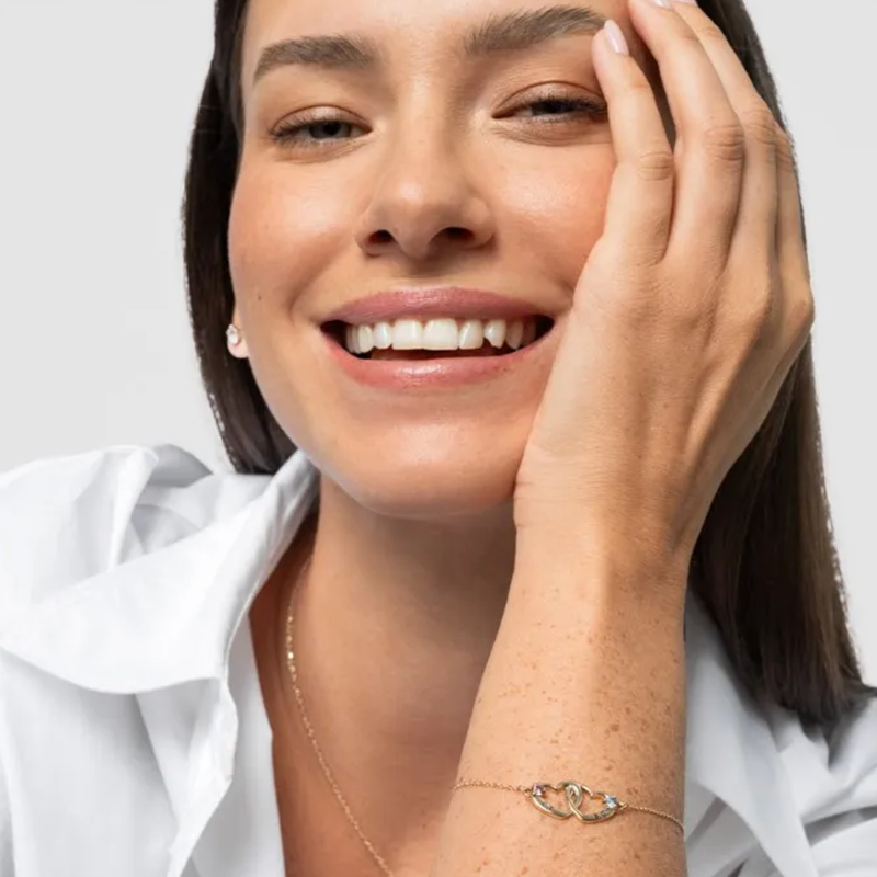 Personalisiertes Herzarmband aus 14-karätigem Gold mit Geburtsstein und Namen für Damen-2