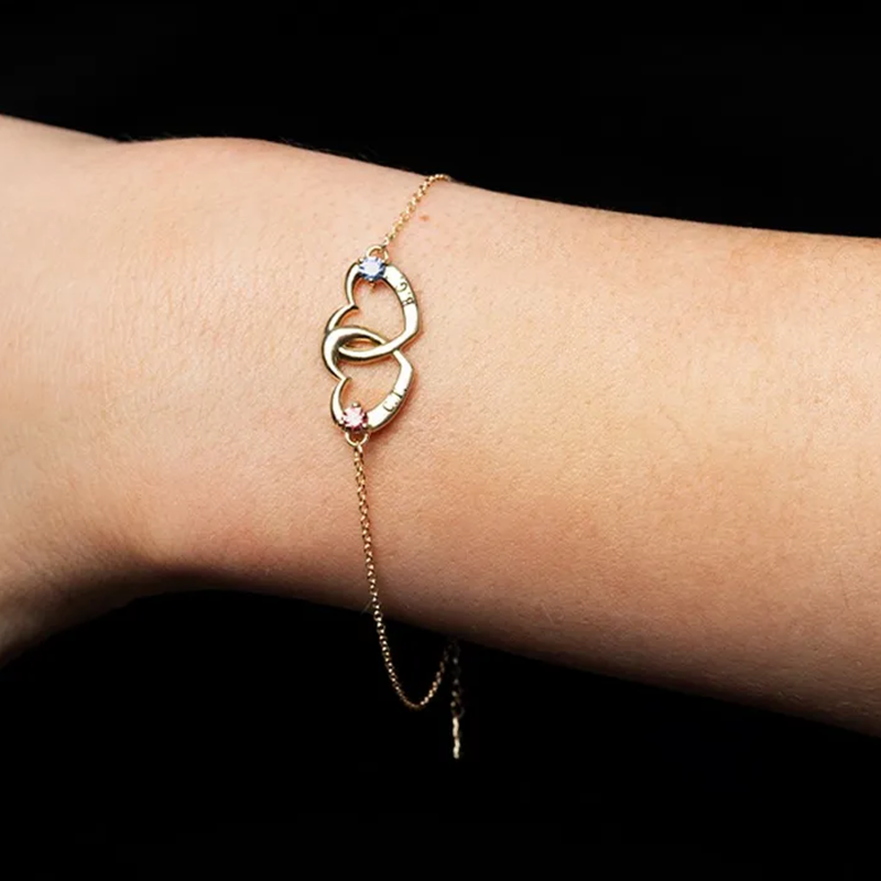 Personalisiertes Herzarmband aus 14-karätigem Gold mit Geburtsstein und Namen für Damen-3