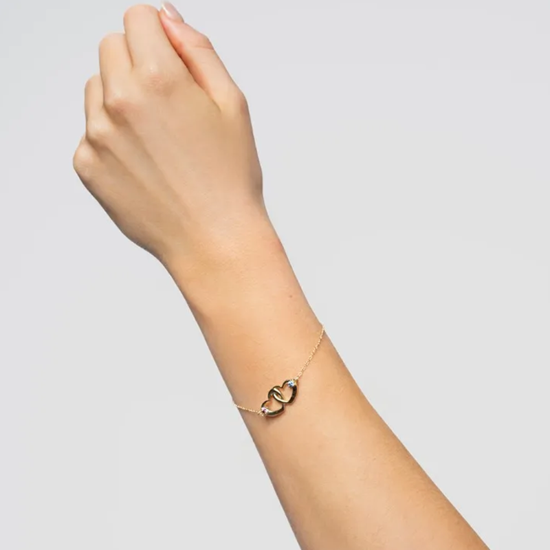 Personalisiertes Herzarmband aus 14-karätigem Gold mit Geburtsstein und Namen für Damen-4