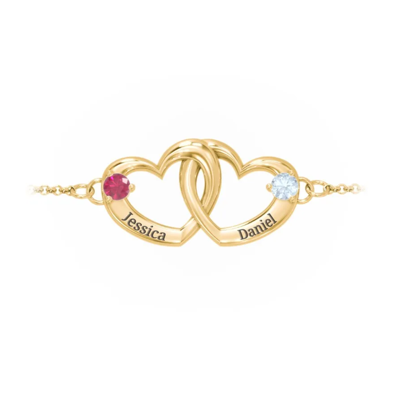 Personalisiertes Herzarmband aus 14-karätigem Gold mit Geburtsstein und Namen für Damen-5