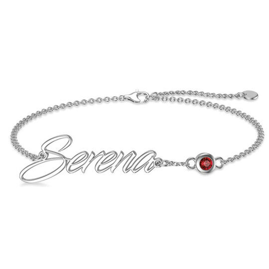 Pulsera clásica con nombre y piedra natal personalizada en oro blanco de 10 quilates, joyería con placa de nombre para mujer