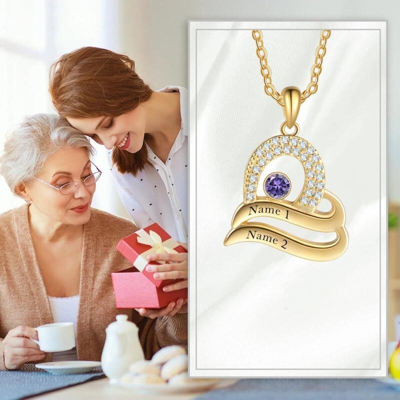 14K Gold Personalized Birthstone and Classic Name Pendant Necklace-3