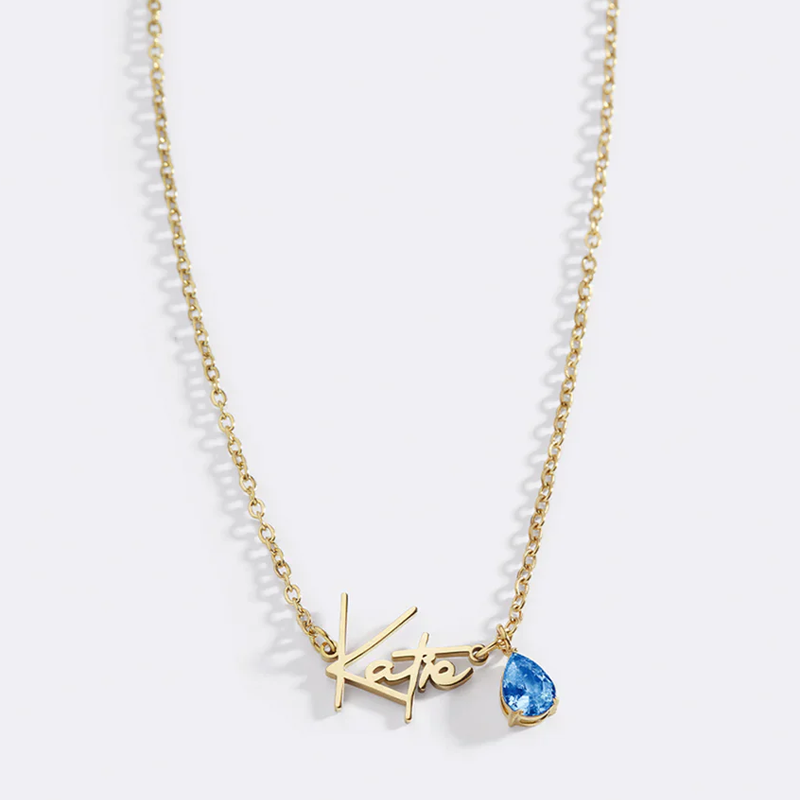 Collar con colgante de oro blanco de 10 quilates, circonita cúbica, piedra natal personalizada y nombre clásico personalizado-4