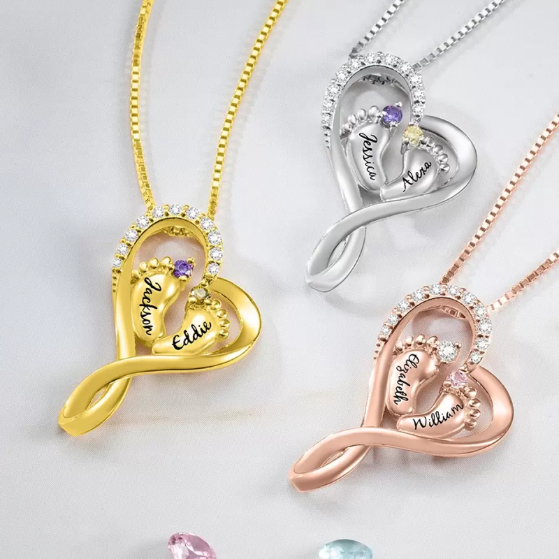 Personalisierte Geburtsstein-Namenskette aus 14-karätigem Gold für Damen-3