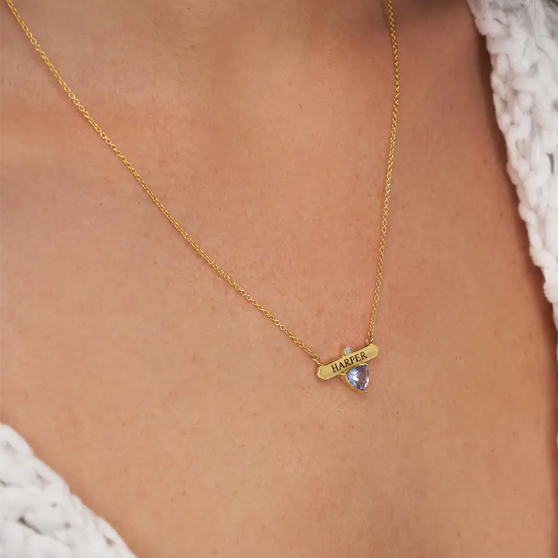 14K Gold Personalized Classic Name Necklace With Birthstone for Women-3