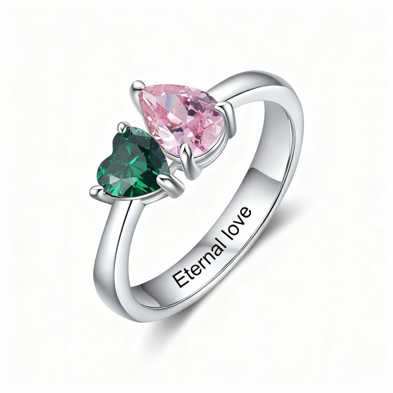 10K White Gold Cubic Zirconia Personalized Birthstone & Personalized Engraving Birthstone Ring-6