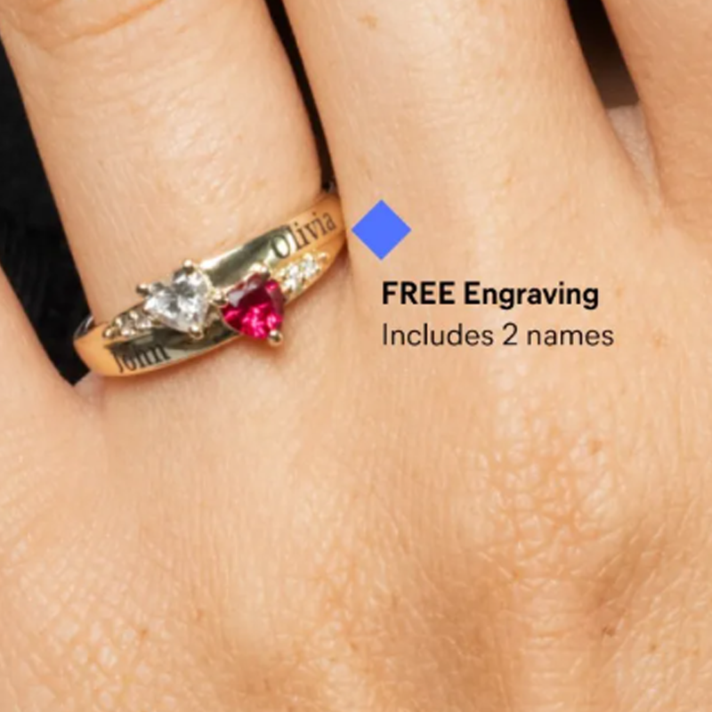 Sterling Silver Cubic Zirconia Personalized Birthstone Engraving & Heart Birthstone Ring-3