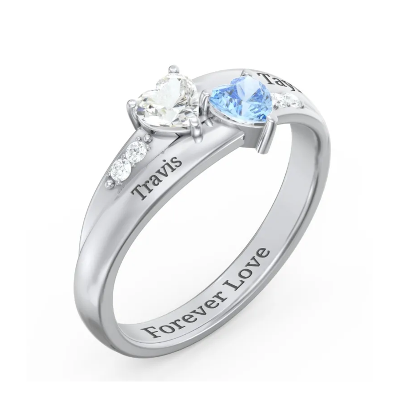 Sterling Silver Cubic Zirconia Personalized Birthstone Engraving & Heart Birthstone Ring-4