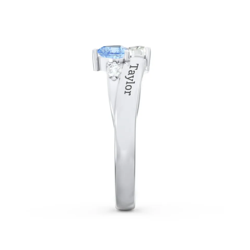 Sterling Silver Cubic Zirconia Personalized Birthstone Engraving & Heart Birthstone Ring-6
