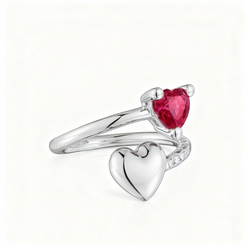 10K White Gold Cubic Zirconia Personalized Birthstone & Personalized Engraving & Heart Open Ring-15