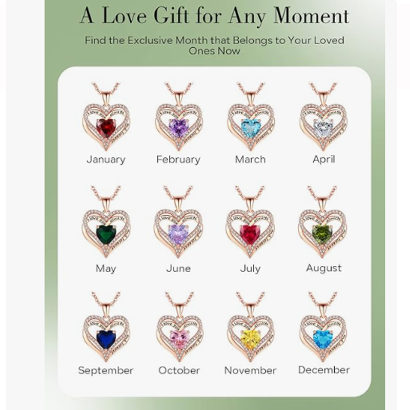 Collar de corazón con grabado personalizado de piedra natal en oro rosa de 10 quilates para mujer-4
