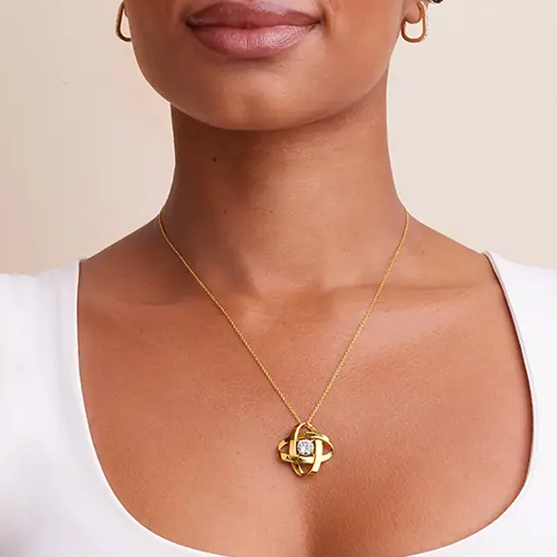 18K Gold Birthstone & Personalized Engraving Pendant Necklace for Women-2