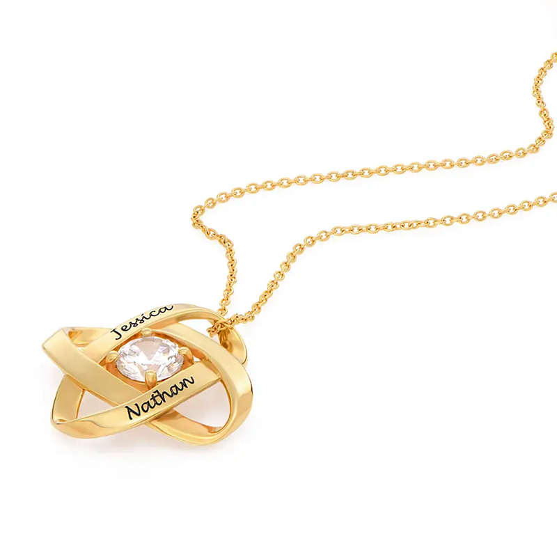 18K Gold Birthstone & Personalized Engraving Pendant Necklace for Women-3
