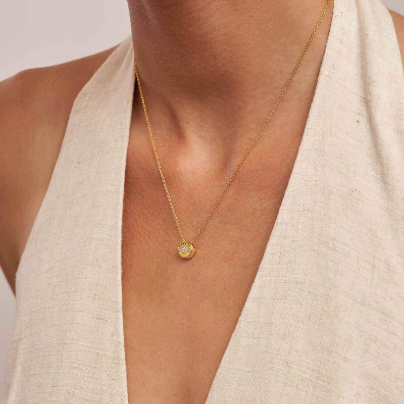18K Gold Cubic Zirconia Personalized Birthstone Engraving Pendant Necklace-2